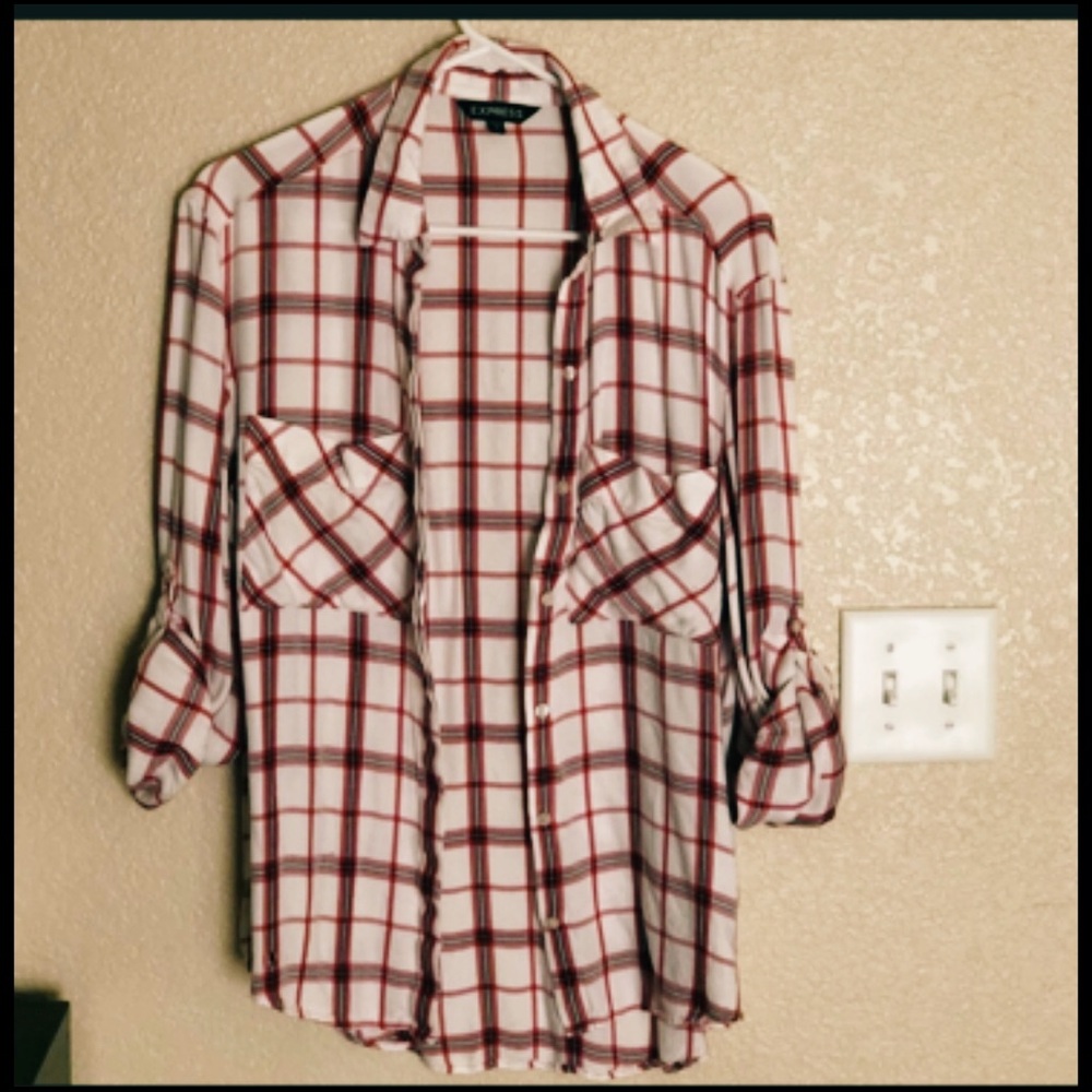 ExpressPlaidOversized PocketFlannel BoyfriendShirt